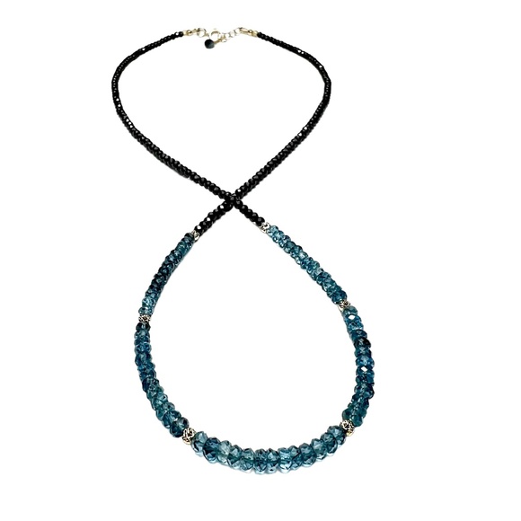 Solid 14k Gold Natural Black Spinel London Blue Topaz Wrap Bracelet | Necklace - Picture 9 of 12